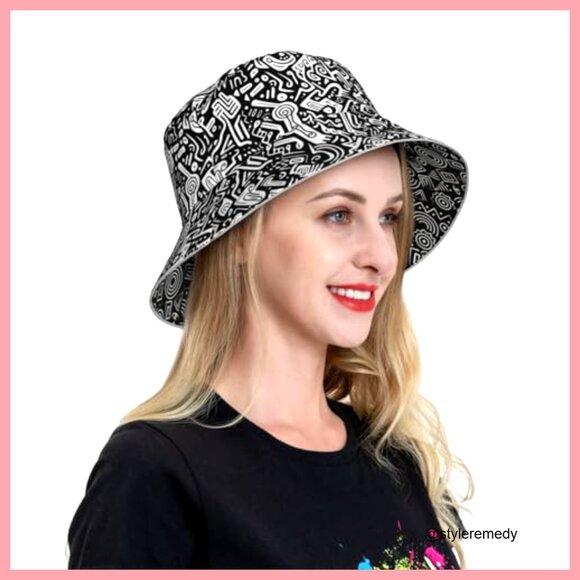 Reversible Double-Sided Fisherman Bucket Hat Polyester Summer Sun Protection